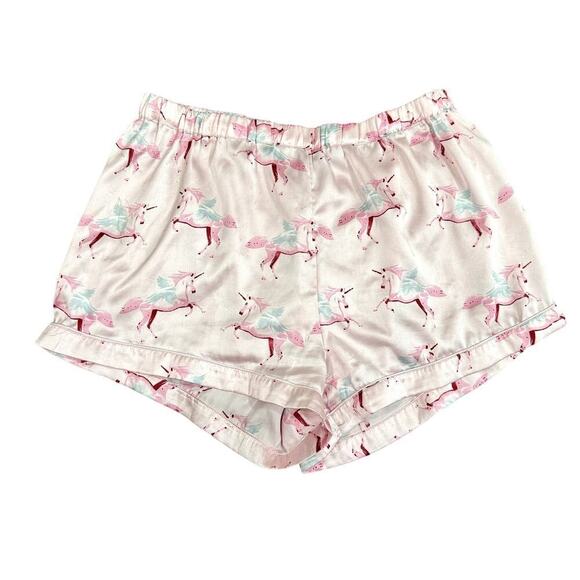 PrettyLittleThing Unicorn Satin Pajama Shorts in Pink, Size 14​​​ - Picture 1 of 3